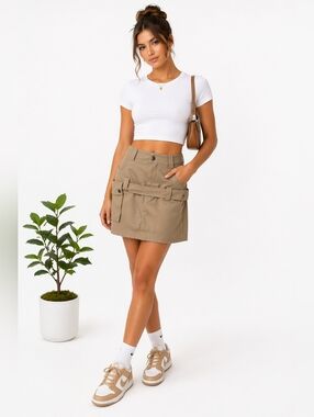 Beige Utility Mini Skirt